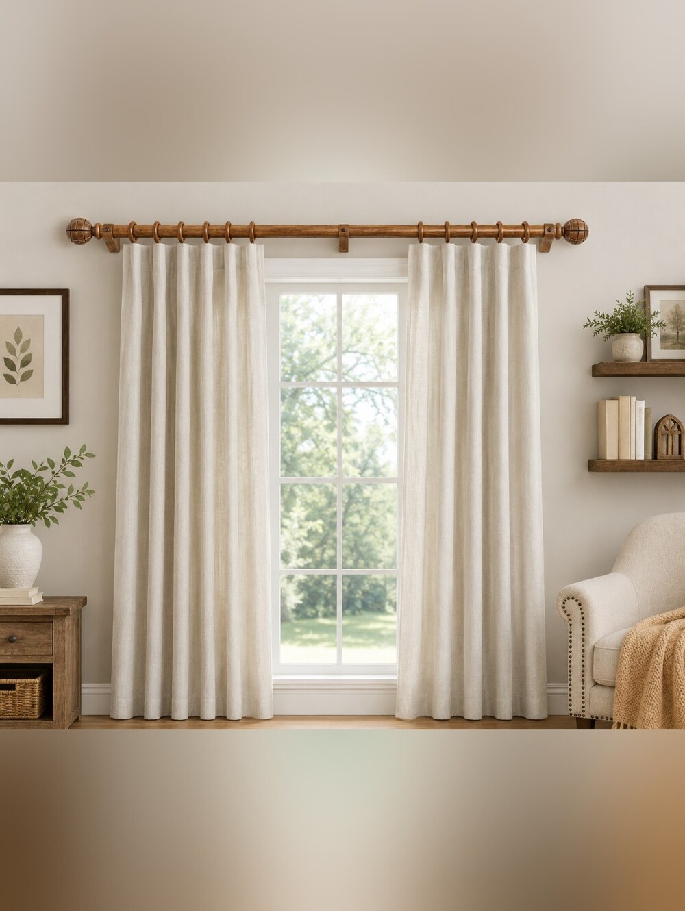 JRZOO Wood Curtain Rod Set 36"-88" Adjustable Window Rods 2 Pack Oak Finish